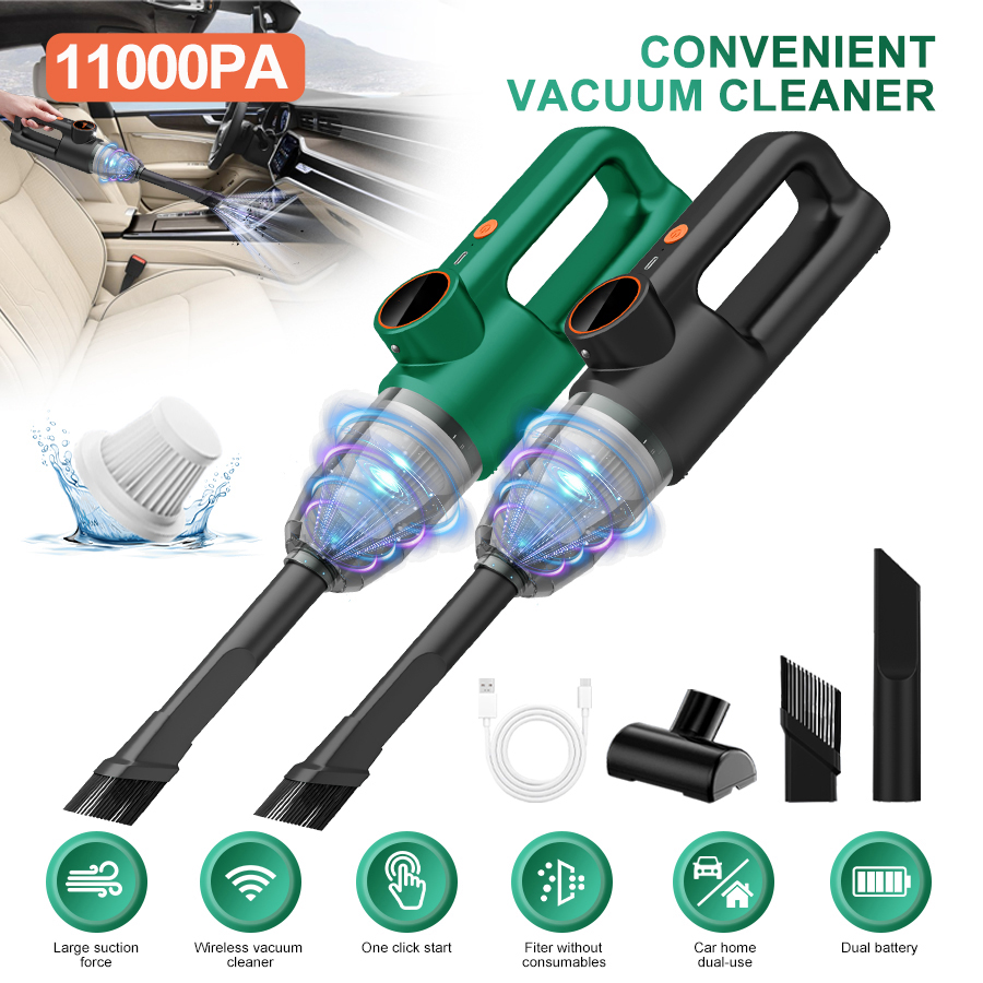 Car Vacuum Cleaner - เครื่องดูดฝุ่นในรถยนต์ 11000PA แรงดูดสูง พกพาสะดวก ไร้สาย พร้อมหัวดูดหลากหลายแบบ