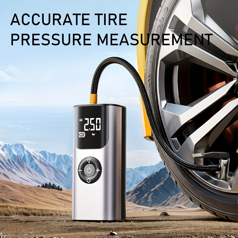 Car Portable Tire Inflator - ปั๊มลมไร้สายสำหรับรถยนต์ ปั๊มลมไฟฟ้า ปั๊มลมแบบพกพา พร้อมไฟ LED สำหรับรถยนต์
