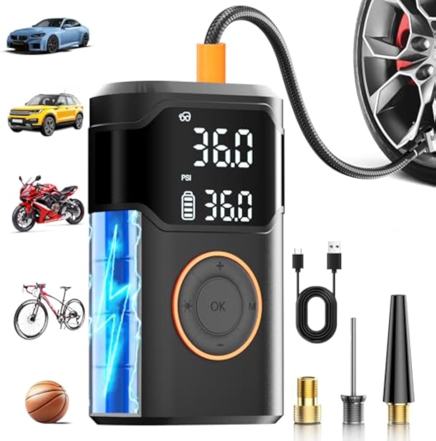 Car Portable Tire Inflator - เครื่องสูบลมยางรถยนต์แบบพกพาไร้สาย ดิจิตอล ขนาดเล็ก ชาร์จไฟอัตโนมัติ