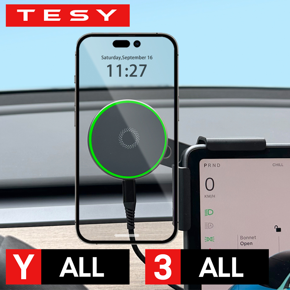 Wireless Car Charger - ที่ยึดโทรศัพท์ในรถยนต์พร้อมที่ชาร์จไร้สายแม่เหล็ก 15W รองรับ MagSafe สำหรับรถยนต์ Tesla