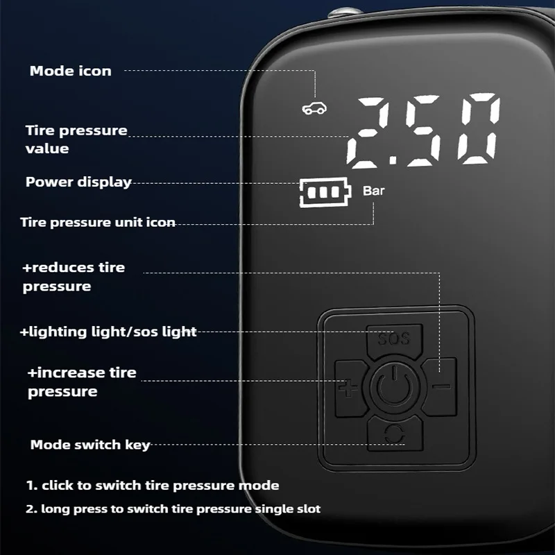ปั๊มลมไฟฟ้าแบบพกพาไร้สายสำหรับ - Car Portable Tire Inflator บทวิจารณ์และราคา