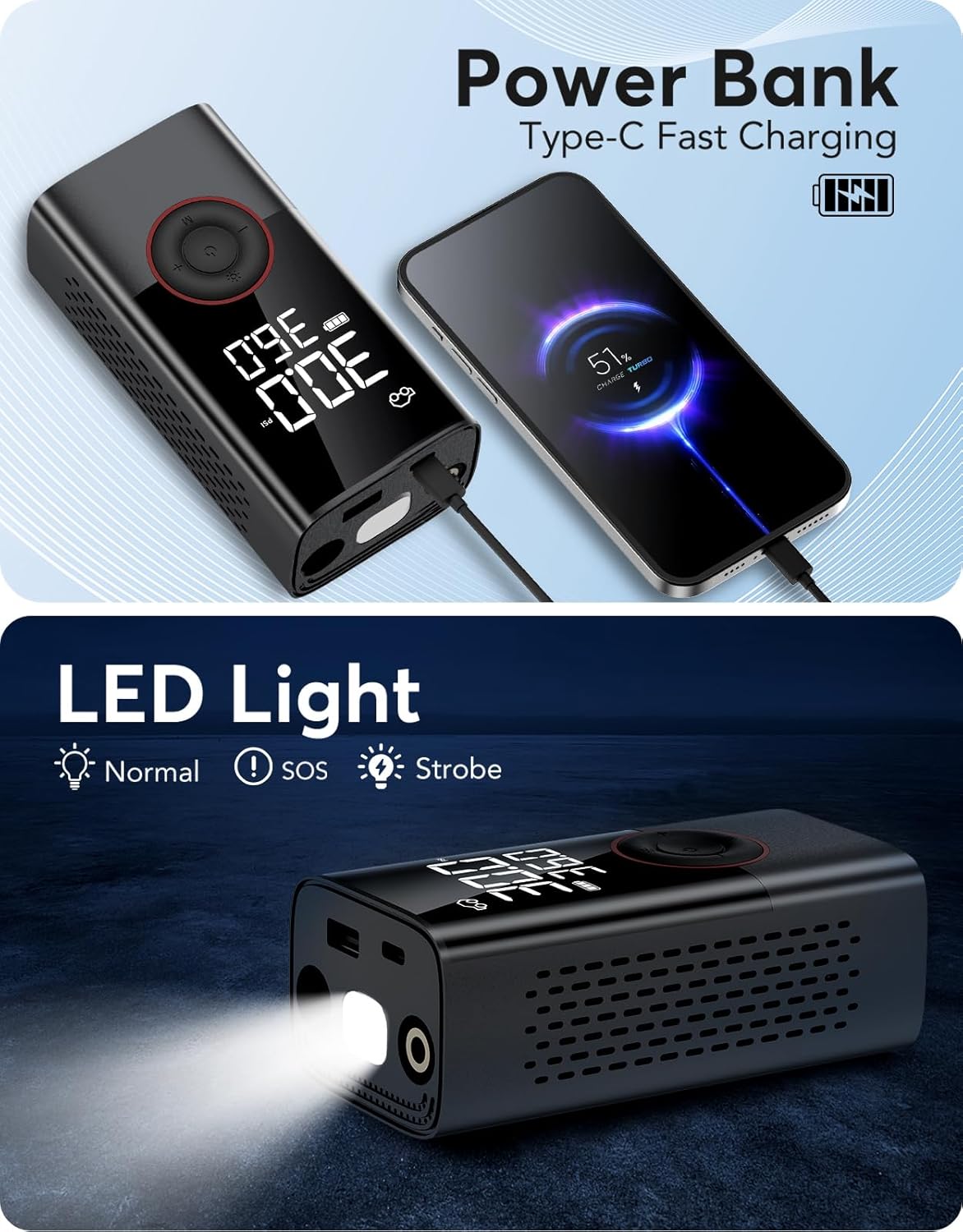 เครื่องสูบลมยางแบบพกพาไร้สายขน - Car Portable Tire Inflator บทวิจารณ์และราคา